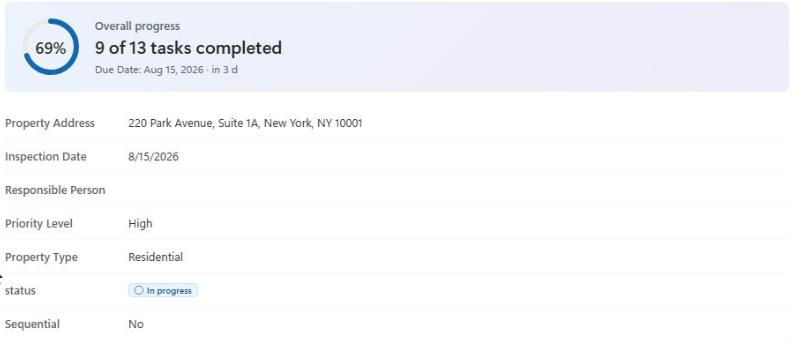 Progress card with a progress ring and metadata fields