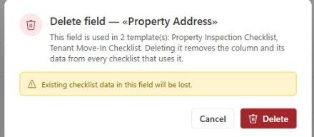 Delete field confirmation dialog