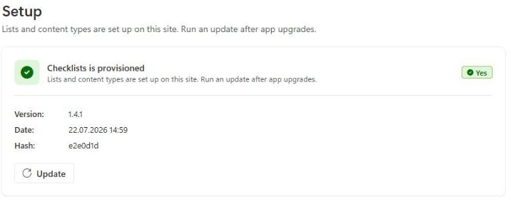 Settings Setup with provisioning and version status