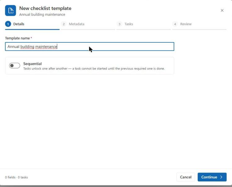 Template wizard Details step